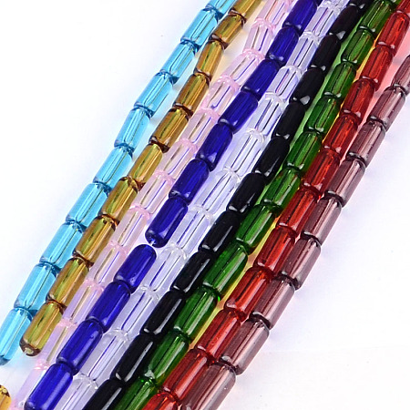 Arricraft Transparent Glass Bead Strands, Tube, Mixed Color, 15x6mm, Hole: 1mm; about 22pcs/strand, 12.5