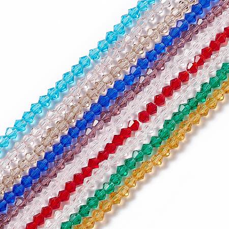 Honeyhandy Imitation Austrian Crystal 5301 Bicone Beads, Faceted Glass Beads Strands, Mixed Color, 3x3~3.5mm, Hole: 0.5mm, about 125~130pcs/strand, 15.5 inch