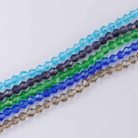 Honeyhandy Imitation Austrian Crystal 5301 Bicone Beads, Faceted Glass Beads Strands, Mixed Color, 6x6mm, Hole: 1mm, about 50pcs/strand, 11.4 inch