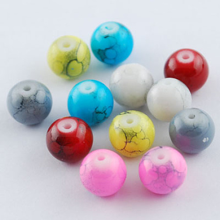 Spray Painted Glass Bead Strands, Round, Mixed Color, 4mm; Hole: 1.1~1.3mm; about 200pcs/strand, 31.4 inches