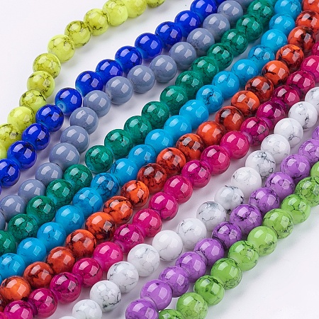 Spray Painted Glass Bead Strands, Round, Mixed Color, 8mm; Hole: 1.3~1.6mm; about 100pcs/strand, 31.4 inches