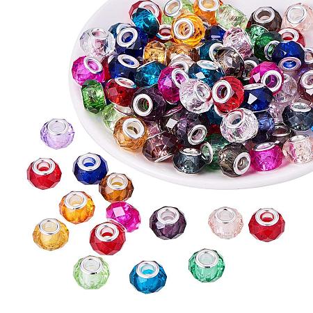 ARRICRAFT 100PCS 14x8mm Glass European Beads with Plating Silver Double Cores Large Hole Beads, Hole: 5mm