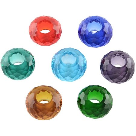 Arricraft 100pcs Faceted 14mm Glass European Beads Large Hole Rondelle Crystal Beads for Bracelet Jewelry Making, Hole: 5~5.5mm