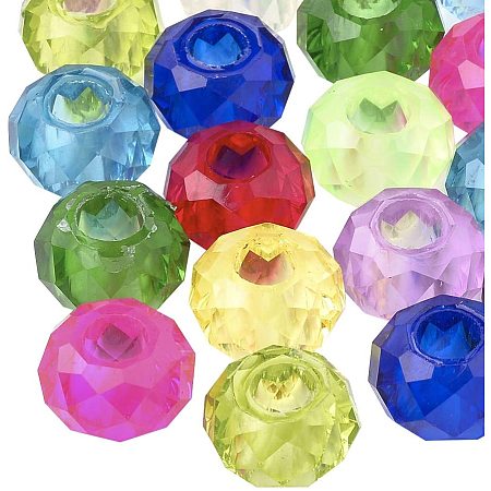 CHGCRAFT 100pcs Faceted Rondelle Beads Large Hole Acrylic Beads Plastic Rondelle Beads Acrylic Loose Beads for DIY Craft Necklaces Bracelets Jewelry Making 5.5mm Hole, Mixed Color