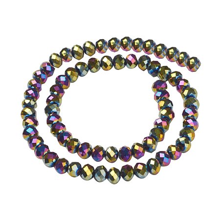 NBEADS 10 Strands Multi-color Plated Faceted Abacus Electroplate Glass Beads Strands With 8x6mm,Hole: 1mm,About 72pcs/strand
