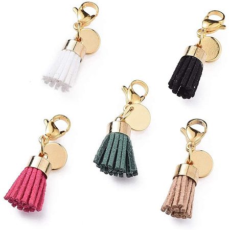 UNICRAFTALE 30pcs Suede Cord Tassel Pendants Stainless Steel Lobster Claw Clasps Mixed Color Tassel Findings for Keychain Backpack Making,33mm