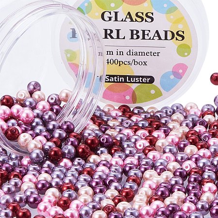 ARRICRAFT 1 Box(about 400pcs) 6mm Mixed Color Pearlized Glass Pearl Beads Hole: 0.7~1mm- Valentine's Mix
