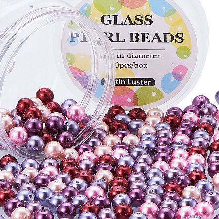 ARRICRAFT 1 Box(about 200pcs) 8mm Mixed Color Pearlized Glass Pearl Beads Hole: 0.7~1mm- Valentine's Mix