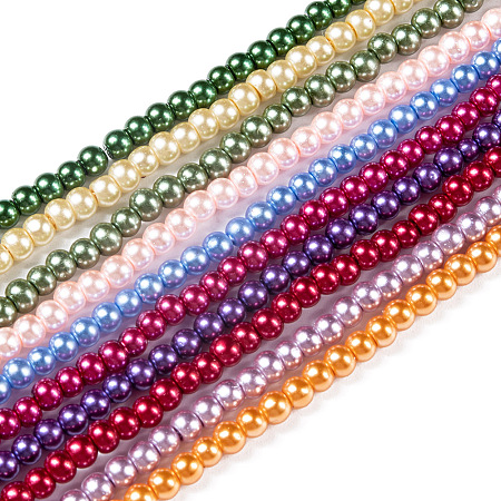 Baking Painted Glass Pearl Bead Strands, Pearlized, Round, Mixed Color, 3~4mm, Hole: 0.5mm; about 195pcs/strand, 23.6 inches