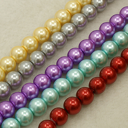 Baking Painted Pearlized Glass Pearl Round Bead Strands, Mixed Color, 8~9mm, Hole: 1mm; about 105pcs/strand, 31.4 inches