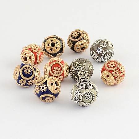 ARRICRAFT Round Handmade Indonesia Beads, with Alloy Cores, Mixed Color, 15x14mm, Hole: 2mm