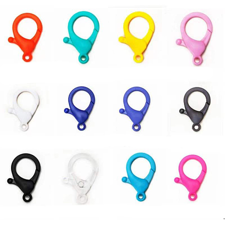 ARRICRAFT Plastic Lobster Claw Clasps, Mixed Color, 35x24.5x6mm, Hole: 3mm
