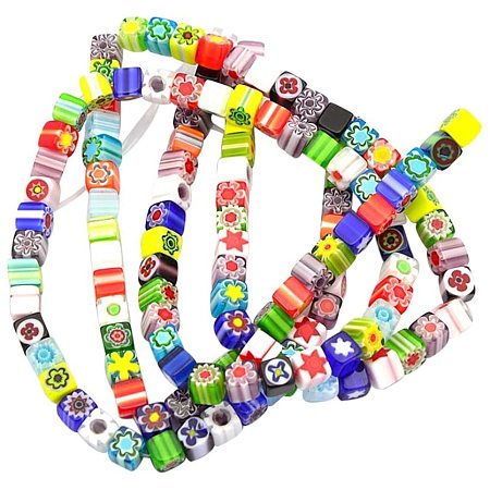 Pandahall Elite 5 Strands Millefiori Lampwork Glass Beads Cube Flower Spacer Bead for Jewelry Making 16