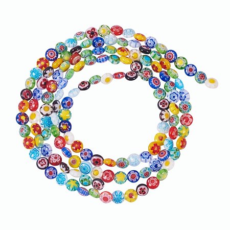NBEADS 5 Strands 6mm Random Mixed Color Handmade Millefiori Lampwork Glass Beads, Abacus Smooth Loose Beads for Bracelet Jewelry Making, 1 Strand 16