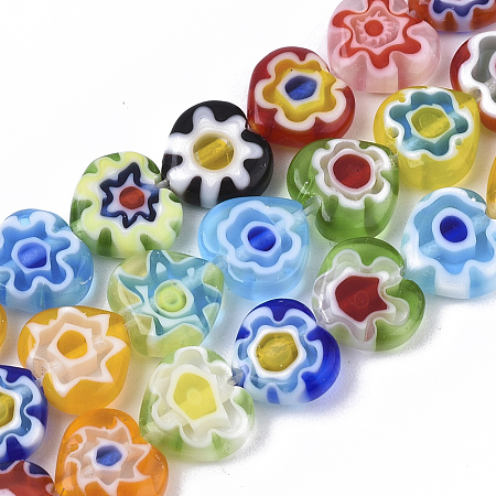 ARRICRAFT Handmade Millefiori Glass Bead Strands, Heart, Mixed Color, 10x10x3mm, Hole: 1mm, about 45pcs/strand, 16 inches