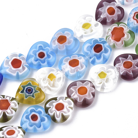 ARRICRAFT Handmade Millefiori Glass Bead Strands, Heart, Mixed Color, 8x8x3mm, Hole: 1mm, about 48pcs/strand, 13.58 inches