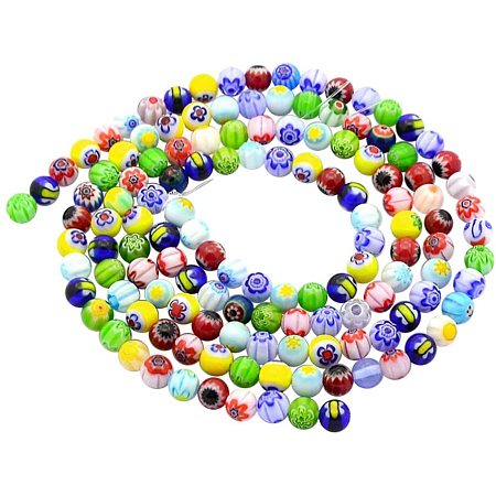 Pandahall Elite 5 Strands 6mm Millefiori Lampwork Glass Beads Round Spacer Bead for Jewelry Making 16