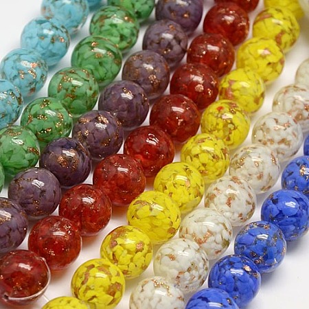 ARRICRAFT Round Handmade Gold Sand Lampwork Beads Strands, Mixed Color, 14mm, Hole: 2mm, about 15pcs/strand, 7.28 inches
