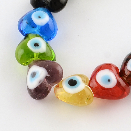 Honeyhandy Heart Evil Eye Lampwork Bead Strands, Mixed Color, 13~15x15x9mm, Hole: 2mm, about 24pcs/strand, 11.4 inch