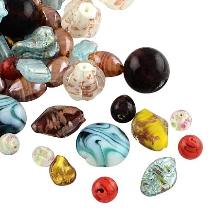 NBEADS 1000g Mixed Style Handmade Lampwork Beads, Mixed Color, 12~32x12~27x6~27mm, Hole: 1~2mm; about 150pcs/1000g