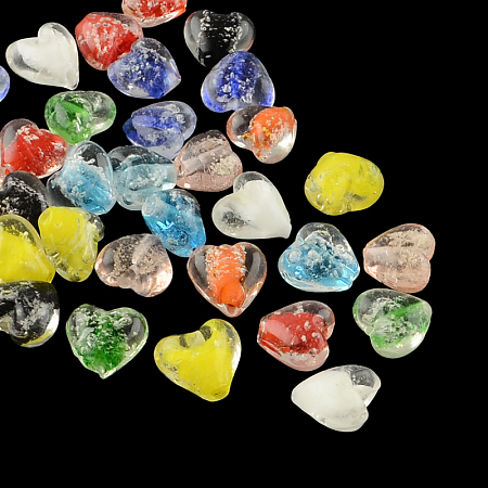 Handmade Luminous Lampwork Beads, Heart, Mixed Color, 11~12x12~13x7~8mm, Hole: 1~2mm