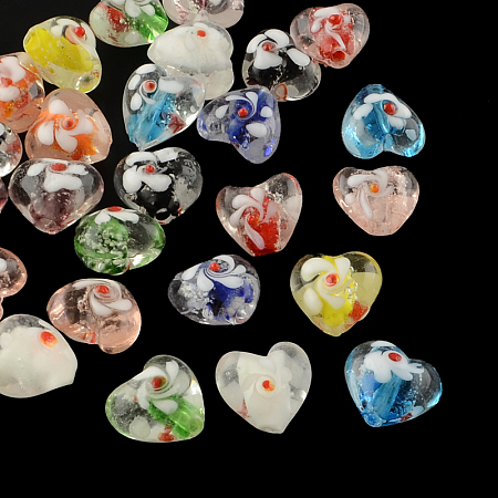 ARRICRAFT Handmade Luminous Bumpy Lampwork Beads, Heart, Mixed Color, 13~15x15~16x10~12mm, Hole: 1~2mm