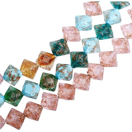Pandahall Elite About 100 Pcs Goldsand Lampwork Glass Beads Rhombus Spacer Bead for Jewelry Making, Assorted Color