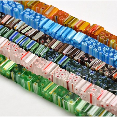 ARRICRAFT Handmade Millefiori Glass Cube Bead Strands, Mixed Color, 8x8x8mm, Hole: 1mm, 48pcs/strand, 15.5 inches