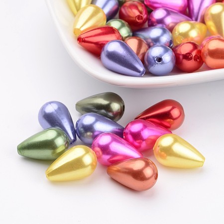Arricraft ABS Plastic Imitation Pearl, teardrop, Mixed Color, 16x10mm, Hole: 1mm, about 600pcs/pound