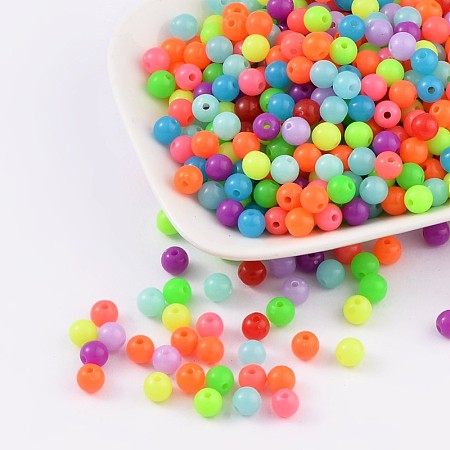 Arricraft Fluorescent Acrylic Beads, Round, Mixed Color, 6mm, Hole: 1.5mm, about 3850pcs/500g