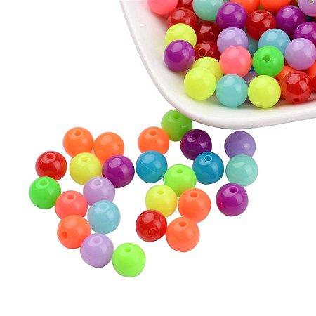 NBEADS 500g Fluorescent Acrylic Beads, Round, Mixed Color, 8mm, Hole: 1.5mm; About 1700pcs/500g