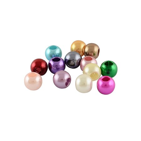 NBEADS 500g/780pcs Mixed Color ABS Imitation Faux Pearl Beads Large Hole Pearls, Leather Kumihimo European Crafts
