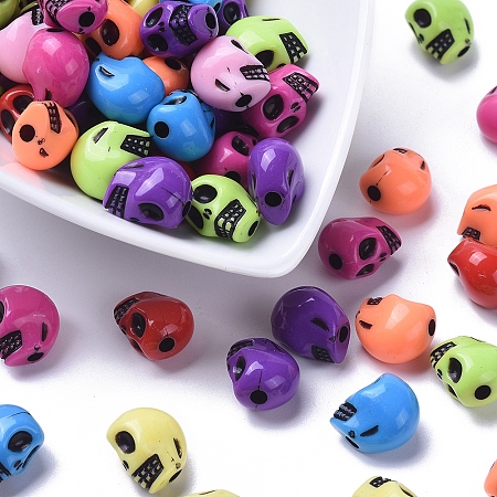 Arricraft Antique Acrylic Beads, Skull, Mixed Color, 13x10x11mm, Hole: 1.5mm, about 600pcs/500g