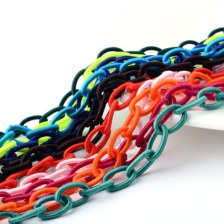 Honeyhandy Handmade Nylon Cable Chains Loop, Oval, Mixed Color, 12~14x7~10x2mm, about 95cm/strand, 37.4 inch