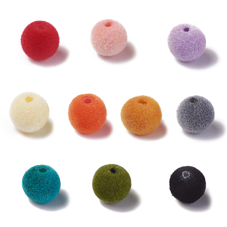 Arricraft High Quality Flocky Acrylic Beads, Round, Mixed Color, 8mm, Hole: 1.4mm