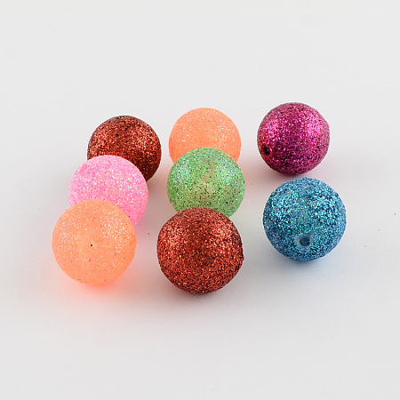 Chunky Gumball Bubblegum Acrylic Glitter Powder Round Beads, Mixed Color, 19.5x20mm, Hole: 2mm, about 100pcs/500g