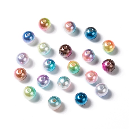 Rainbow ABS Plastic Imitation Pearl Beads, Gradient Mermaid Pearl Beads, Round, Mixed Color, 3x2.5mm, Hole: 1mm; about 50000pcs/500g