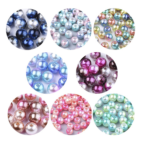 Arricraft Rainbow ABS Plastic Imitation Pearl Beads, Gradient Mermaid Pearl Beads, Round, Mixed Color, 5.5~6x5~5.5mm, Hole: 1.5mm, about 5000pcs/500g