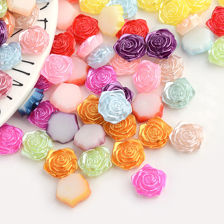 ABS Plastic Imitation Pearl Cabochons, Flower, Mixed Color, 17x17.5x6.5mm; about 200pcs/bag