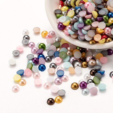 Honeyhandy ABS Plastic Cabochons, Imitation Pearl, Half Round, Mixed Color, 5x2.5mm, about 5000pcs/bag
