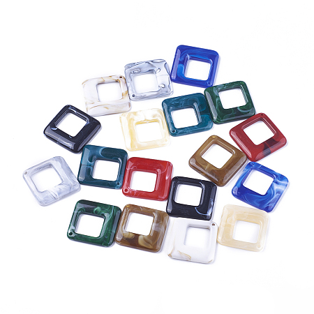 Arricraft Acrylic Pendants, Imitation Gemstone Style, Rhombus, Mixed Color, 42x41x4.5mm, Hole: 2mm, about 148pcs/500g