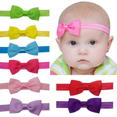 ARRICRAFT Elastic Baby Headbands for Girls, Hair Accessories, with Grosgrain Bowknot, Mixed Color, 13.4 inches~14.2 inches(340~360mm)