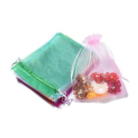 Honeyhandy Rectangle Jewelry Packing Drawable Pouches, Organza Gift Bags, Mixed Color, 17x23cm