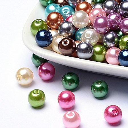 NBEADS 2000pcs/500g Round Mixed Color Pearl Acrylic Loose Beads, About 8mm in Diameter, Hole: 2mm