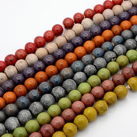 Honeyhandy Handmade Fancy Antique Glazed Porcelain Ceramic Round Beads Strands, Mixed Color, 12~13mm, Hole: 2mm, about 30pcs/strand, 15.74 inch
