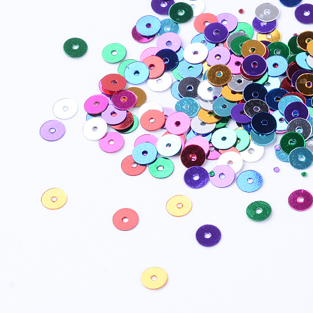 Ornament Accessories Plastic Paillette Beads, Sequins Beads, Disc, Mixed Color, 6x0.2mm, Hole: 1mm; about 30000pcs/500g