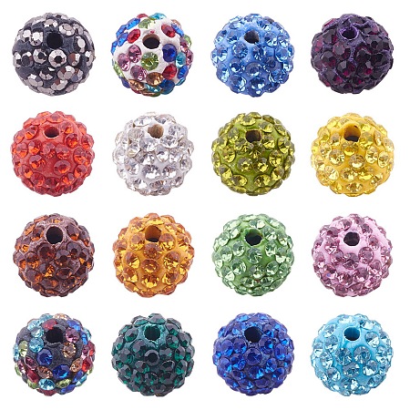 PandaHall Elite 10mm Disco Ball Clay Beads Mixed Colors Pave Rhinestones Spacer Round Beads, about 100pcs/box