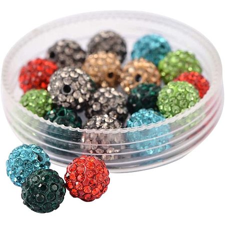 PH PandaHall About 20 Pcs 16mm Clay Pave Disco Ball Czech Crystal Rhinestone Shamballa Beads Charm Round Spacer Bead for Jewelry Making Mixed Colors