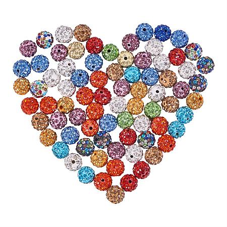 NBEADS 100pcs 10mm Round Polymer Clay Pave Disco Rhinestone Beads for Crystal Shamballa Jewelry Mixed Color