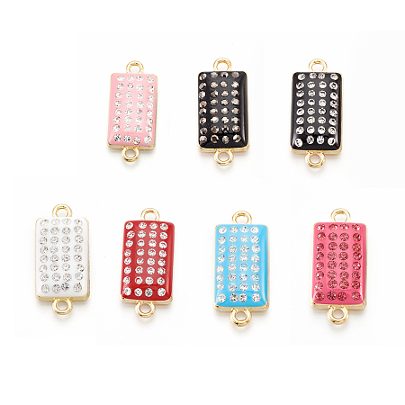 Arricraft Alloy Links, with Polymer Clay Rhinestone, Rectangle, Light Gold, Mixed Color, 24.5x11x4mm, Hole: 2mm